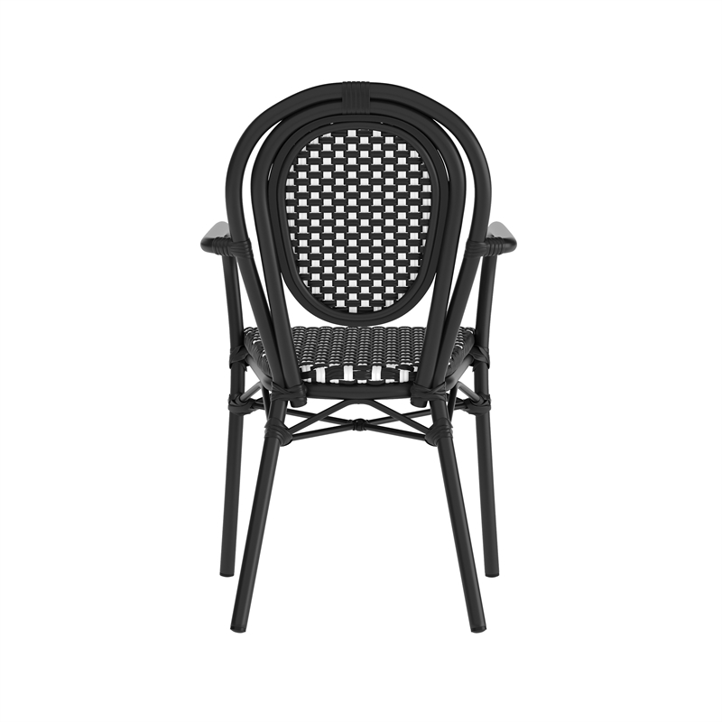 All-Weather Commercial Paris Chair with Black Metal Frame-Black/White
