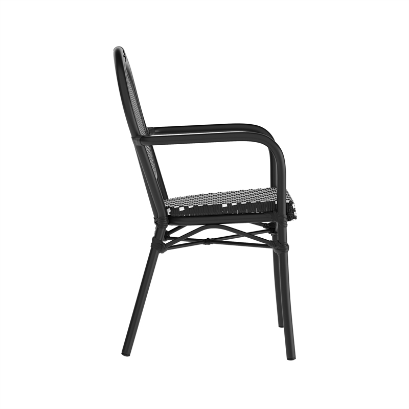 All-Weather Commercial Paris Chair with Black Metal Frame-Black/White