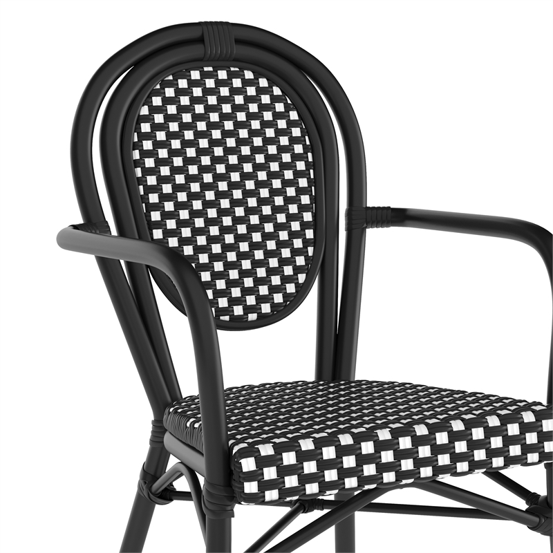 All-Weather Commercial Paris Chair with Black Metal Frame-Black/White