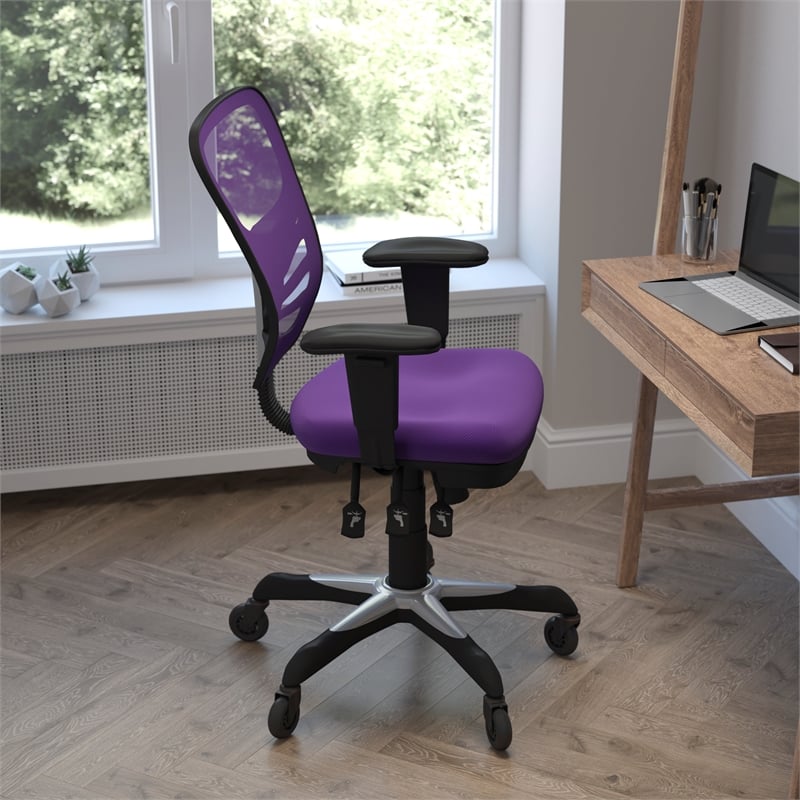 Mid-Back Ergonomic Multifunction Mesh Chair with Polyurethane Wheels-Purple