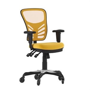 Flash Furniture Nicholas Mid-Back Ergonomic Multifunction Mesh Chair with Polyurethane Wheels-Yellow