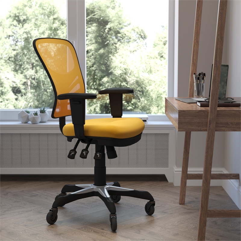Flash Furniture Nicholas Mid-Back Ergonomic Multifunction Mesh Chair with Polyurethane Wheels-Yellow