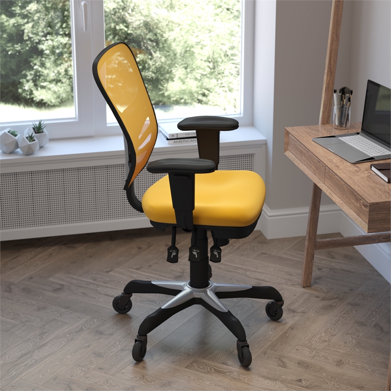 Flash Furniture Nicholas Mid-Back Ergonomic Multifunction Mesh Chair with Polyurethane Wheels-Yellow
