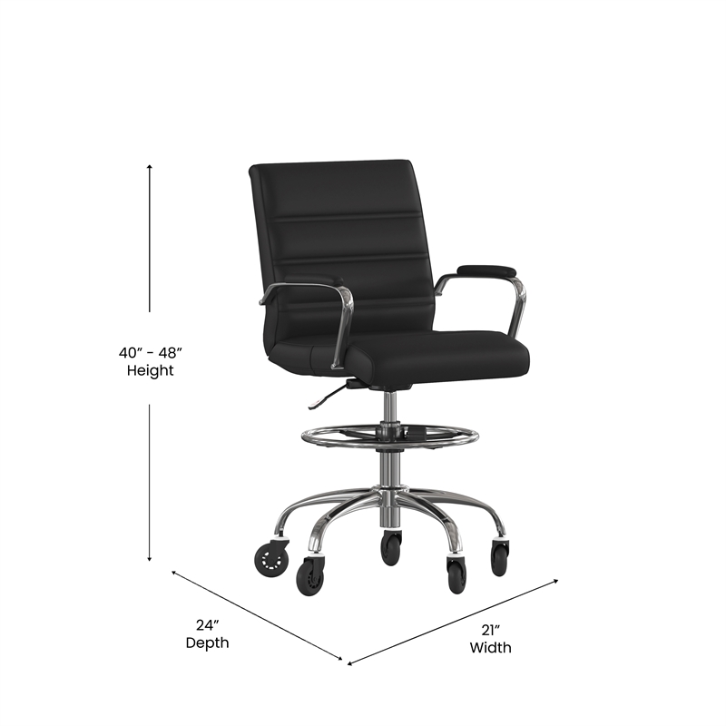 Drafting Chair with Roller Wheels Adjustable Foot Ring - Black LeatherSoft