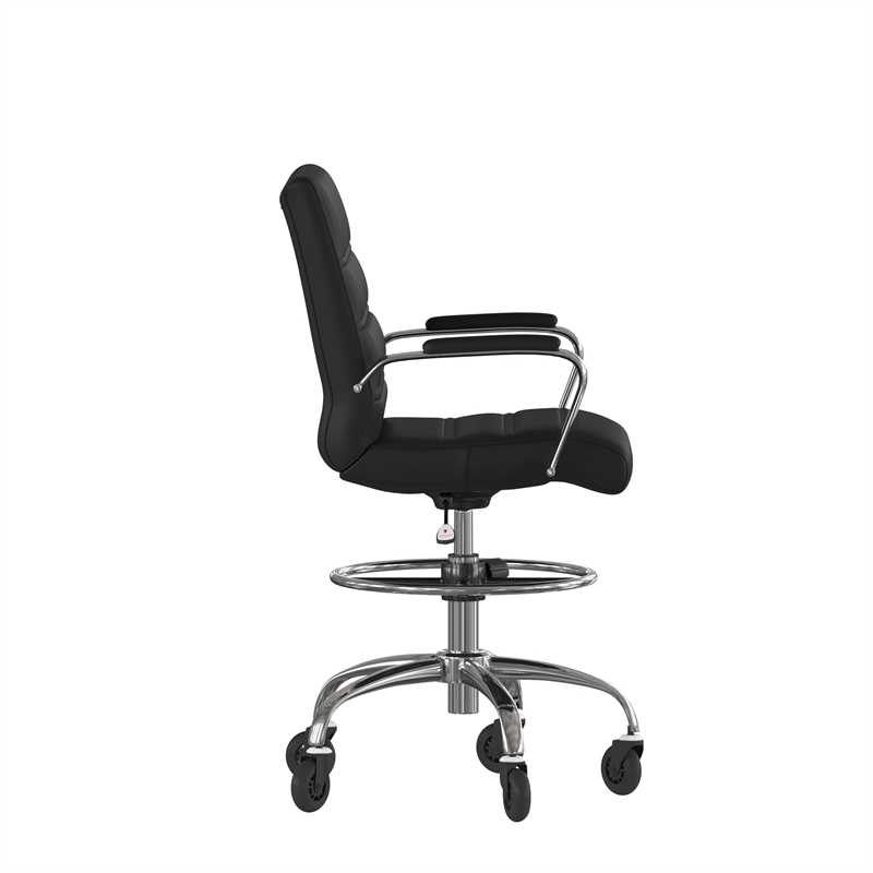 Drafting Chair with Roller Wheels Adjustable Foot Ring - Black LeatherSoft