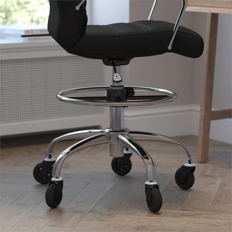 Drafting Chair with Roller Wheels Adjustable Foot Ring - Black LeatherSoft