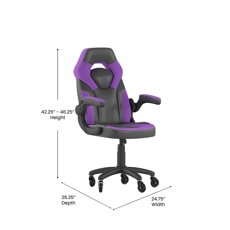 Office Gaming Chair with Skater Wheels & Flip Up Arms - Purple LeatherSoft