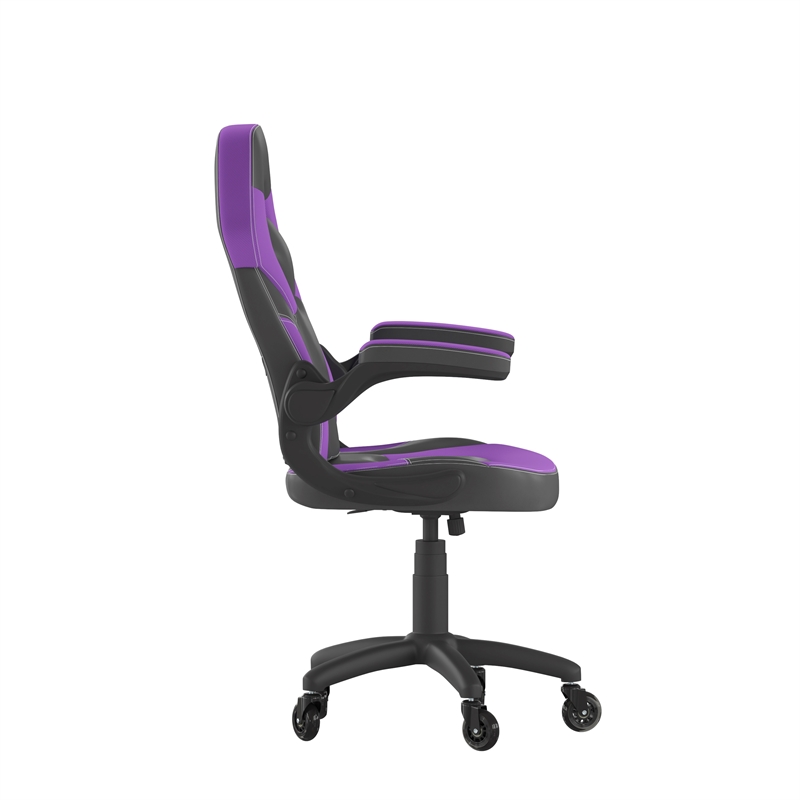 Office Gaming Chair with Skater Wheels & Flip Up Arms - Purple LeatherSoft