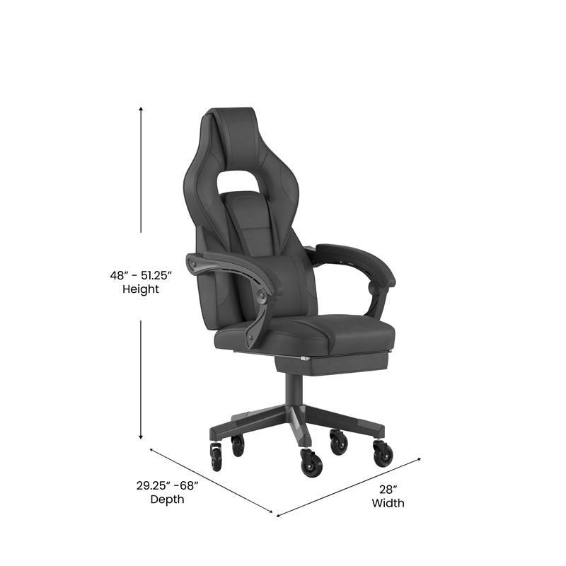 Office Gaming Chair with Skater Wheels & Reclining Arms - Black LeatherSoft