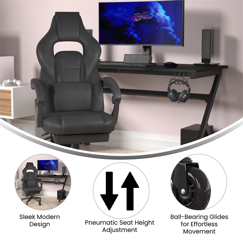 Office Gaming Chair with Skater Wheels & Reclining Arms - Black LeatherSoft