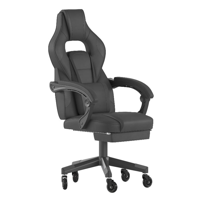 Office Gaming Chair with Skater Wheels & Reclining Arms - Black LeatherSoft
