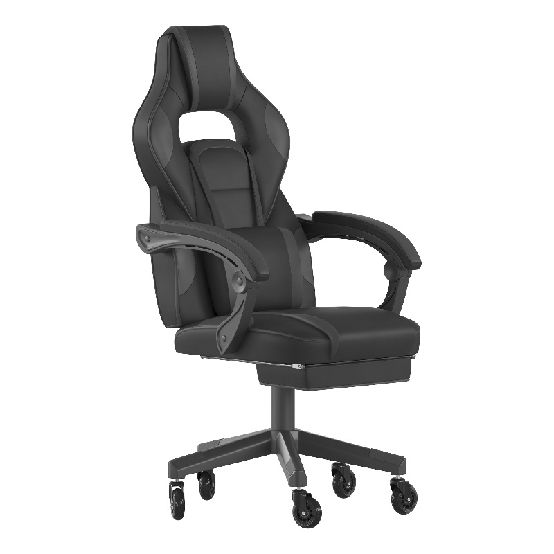 Office Gaming Chair with Skater Wheels & Reclining Arms - Black LeatherSoft