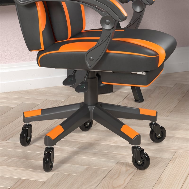 Office Gaming Chair with Skater Wheels & Reclining Arms - Orange LeatherSoft