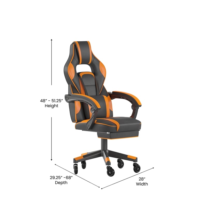 Office Gaming Chair with Skater Wheels & Reclining Arms - Orange LeatherSoft