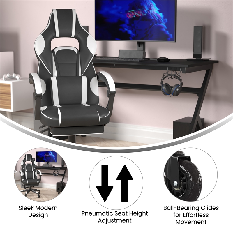 Office Gaming Chair with Skater Wheels & Reclining Arms - White LeatherSoft