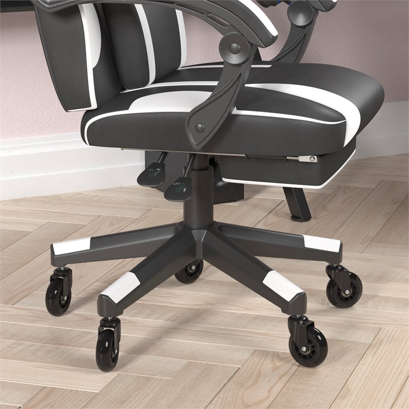 Office Gaming Chair with Skater Wheels & Reclining Arms - White LeatherSoft