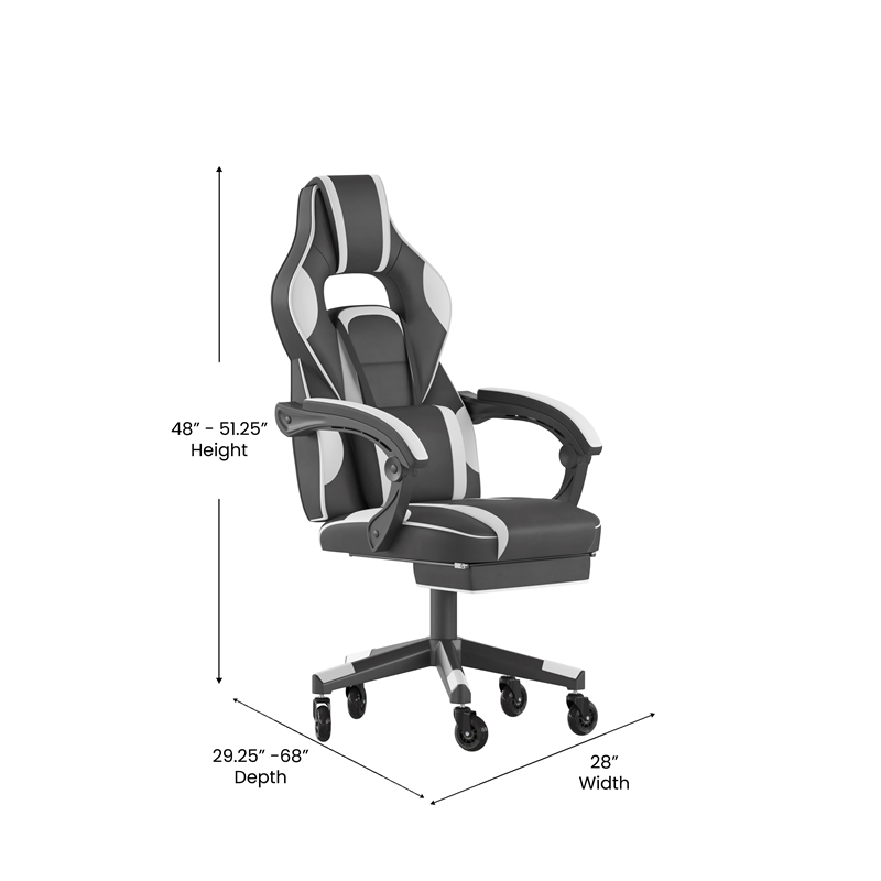 Office Gaming Chair with Skater Wheels & Reclining Arms - White LeatherSoft