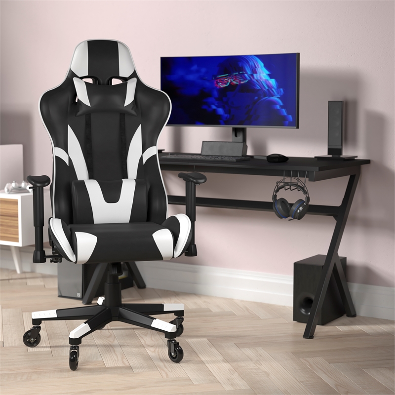 Office Gaming Chair with Roller Wheels & Reclining Back - Black LeatherSoft
