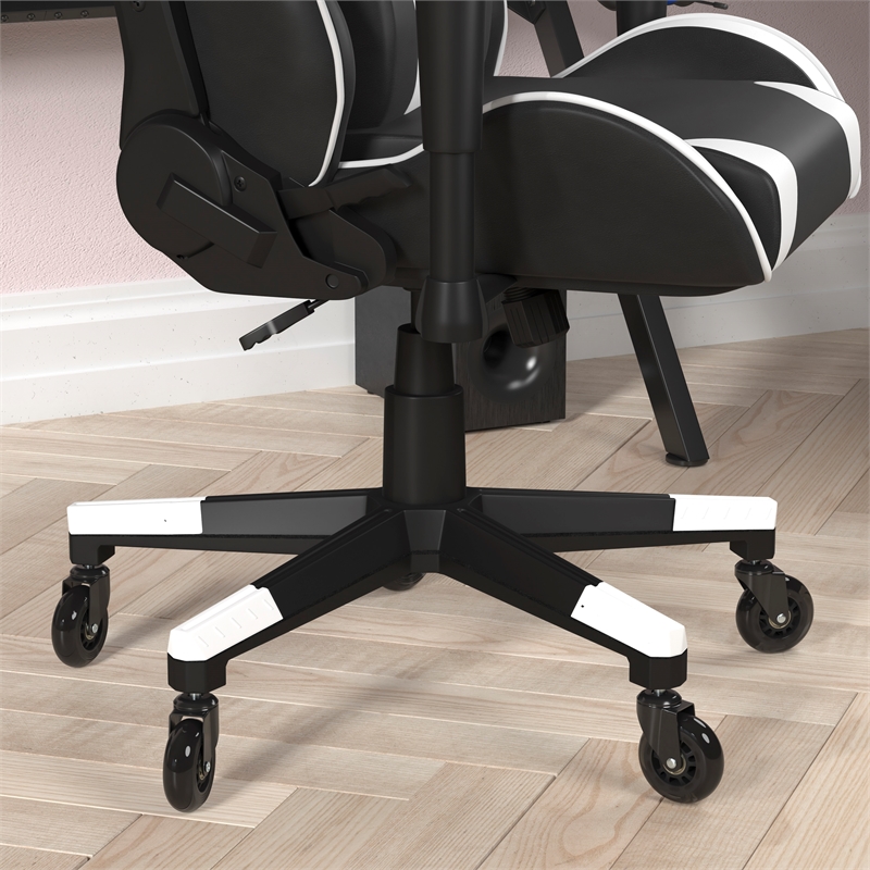 Office Gaming Chair with Roller Wheels & Reclining Back - Black LeatherSoft