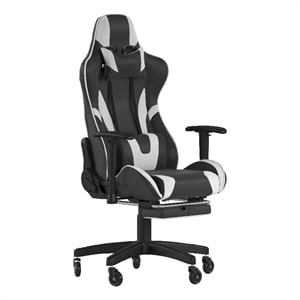 Gaming Chair with Roller Wheels Reclining Arms Footrest-Black LeatherSoft