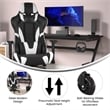 Gaming Chair with Roller Wheels Reclining Arms Footrest-Black LeatherSoft