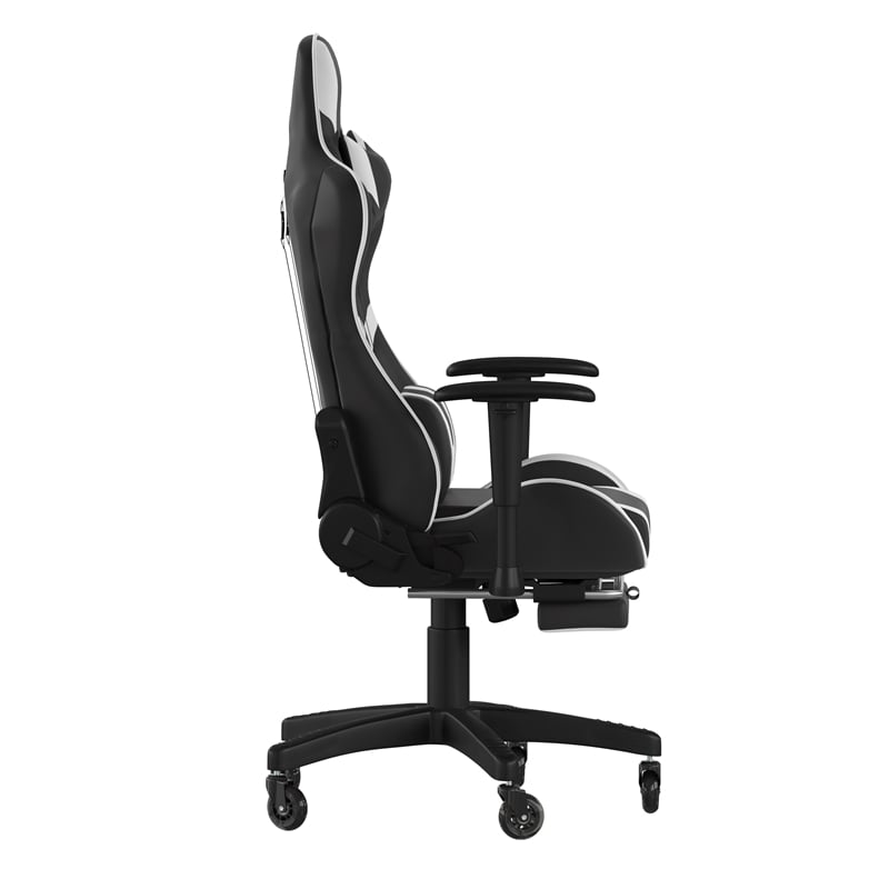 Gaming Chair with Roller Wheels Reclining Arms Footrest-Black LeatherSoft