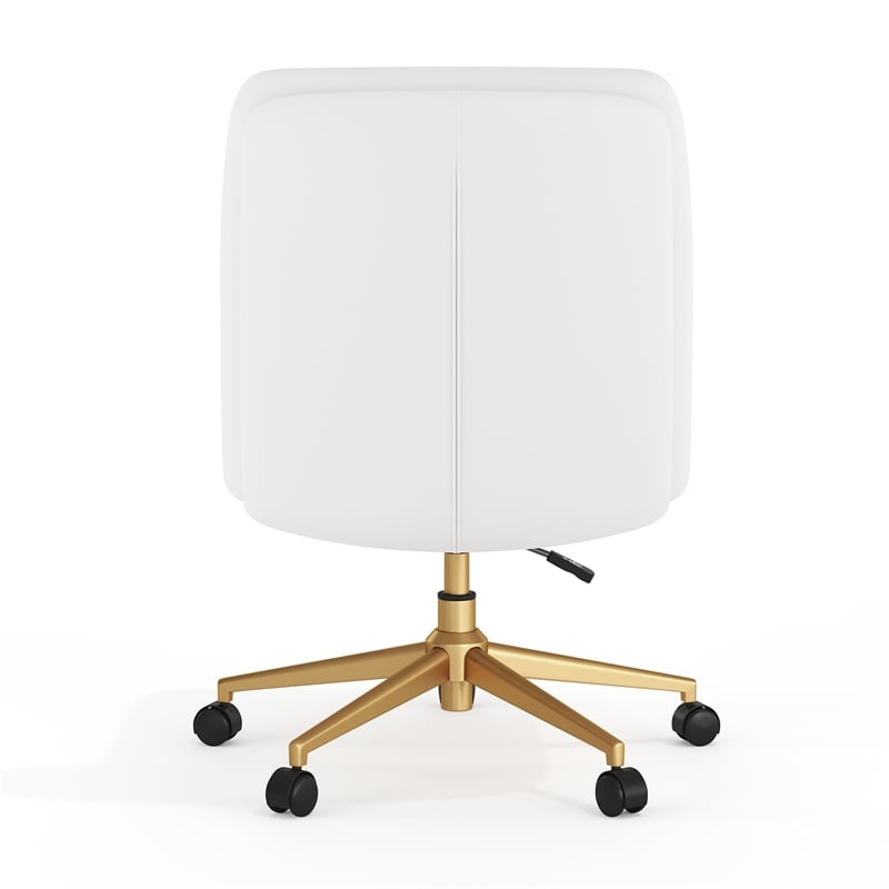 Commercial Mid-Back Padded LeatherSoft Swivel Office Chair in White/Gold