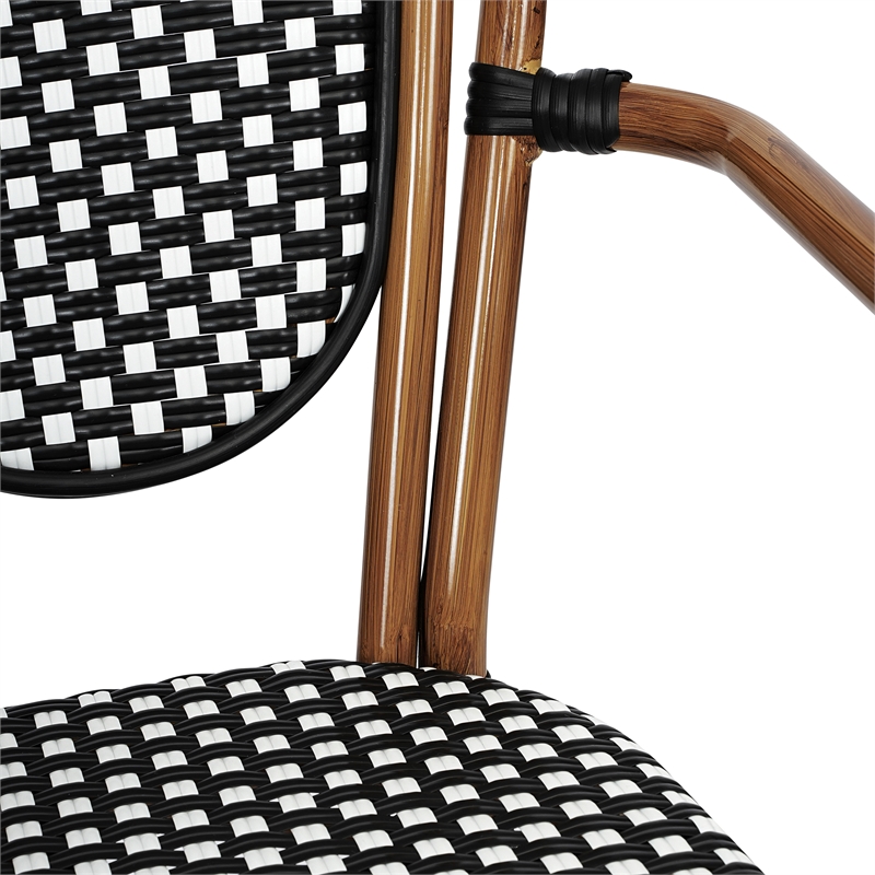 All-Weather Commercial Paris Chair with Bamboo Print Metal Frame-Black/White