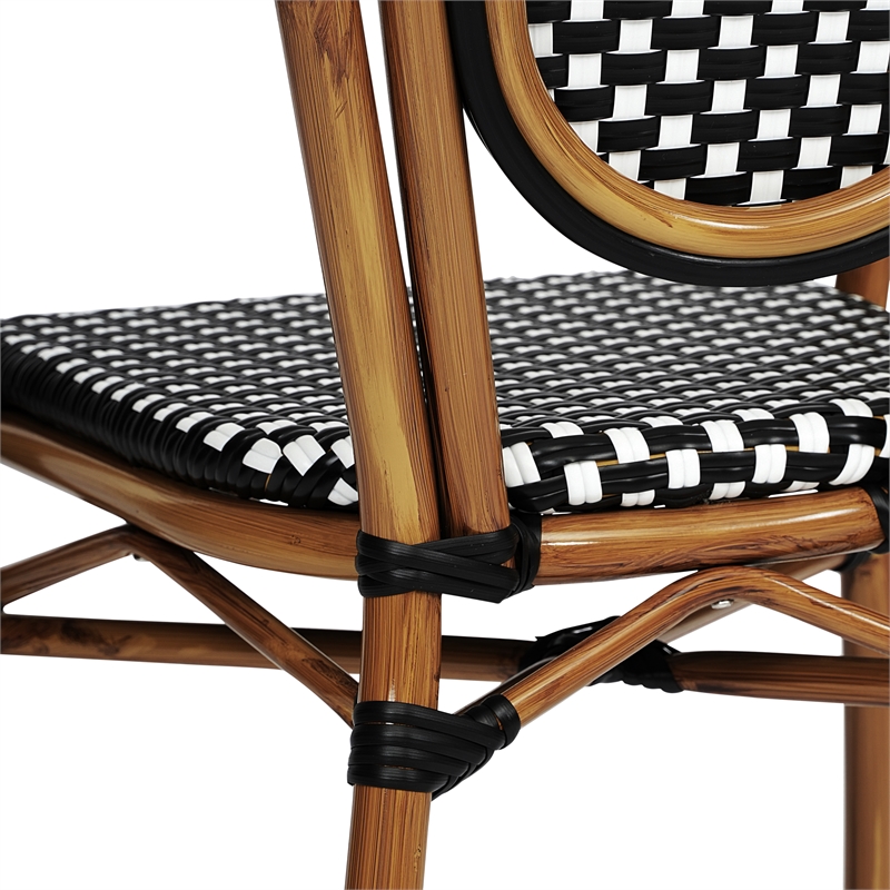 All-Weather Commercial Paris Chair with Bamboo Print Metal Frame-Black/White