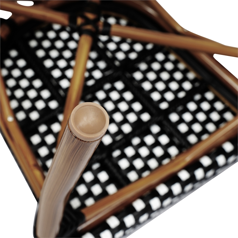 All-Weather Commercial Paris Chair with Bamboo Print Metal Frame-Black/White