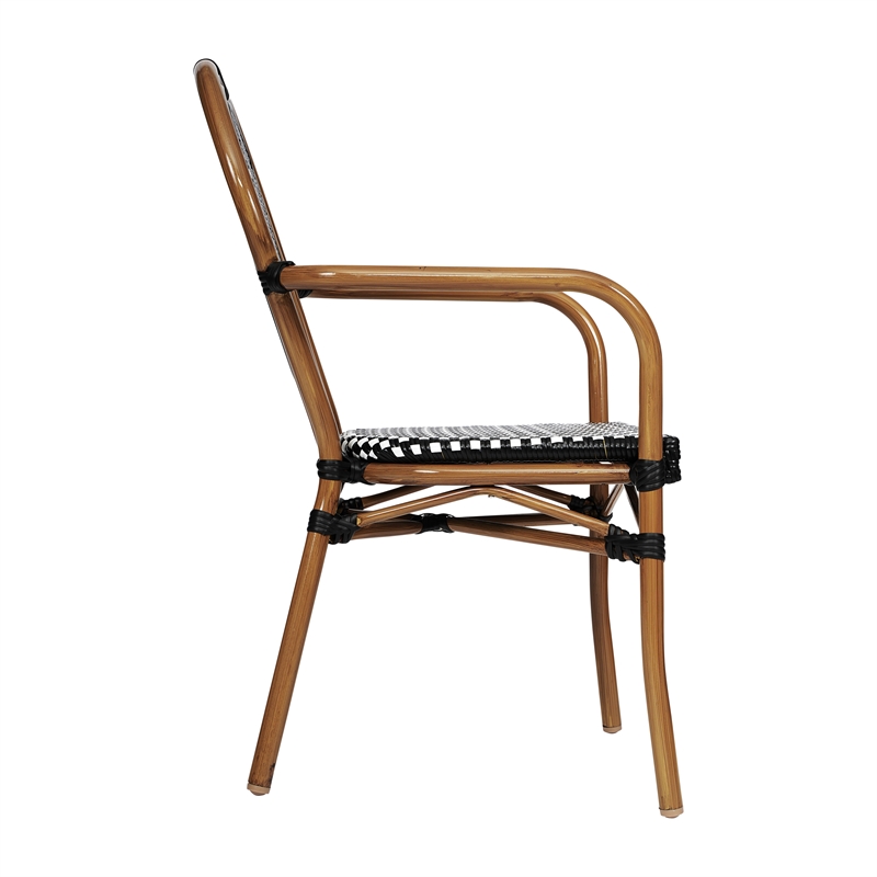 All-Weather Commercial Paris Chair with Bamboo Print Metal Frame-Black/White