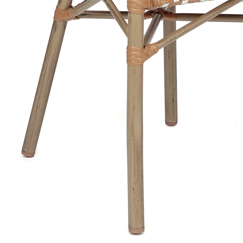 All-Weather Commercial Paris Chair with Bamboo Print Metal Frame-Natural/White