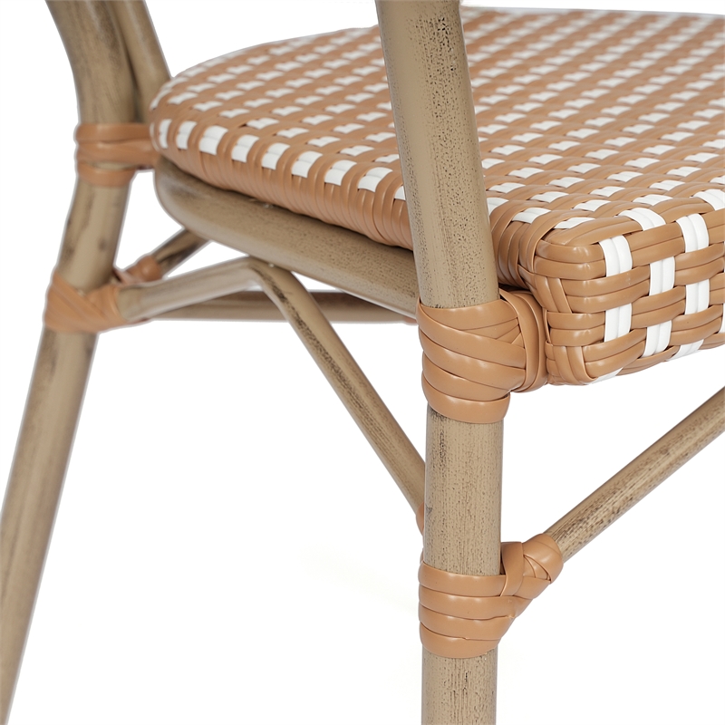 All-Weather Commercial Paris Chair with Bamboo Print Metal Frame-Natural/White