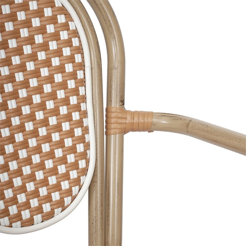 All-Weather Commercial Paris Chair with Bamboo Print Metal Frame-Natural/White