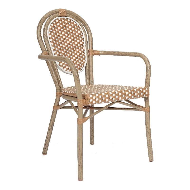 All-Weather Commercial Paris Chair with Bamboo Print Metal Frame-Natural/White