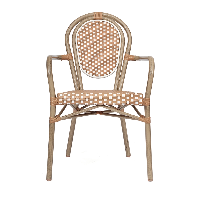 All-Weather Commercial Paris Chair with Bamboo Print Metal Frame-Natural/White