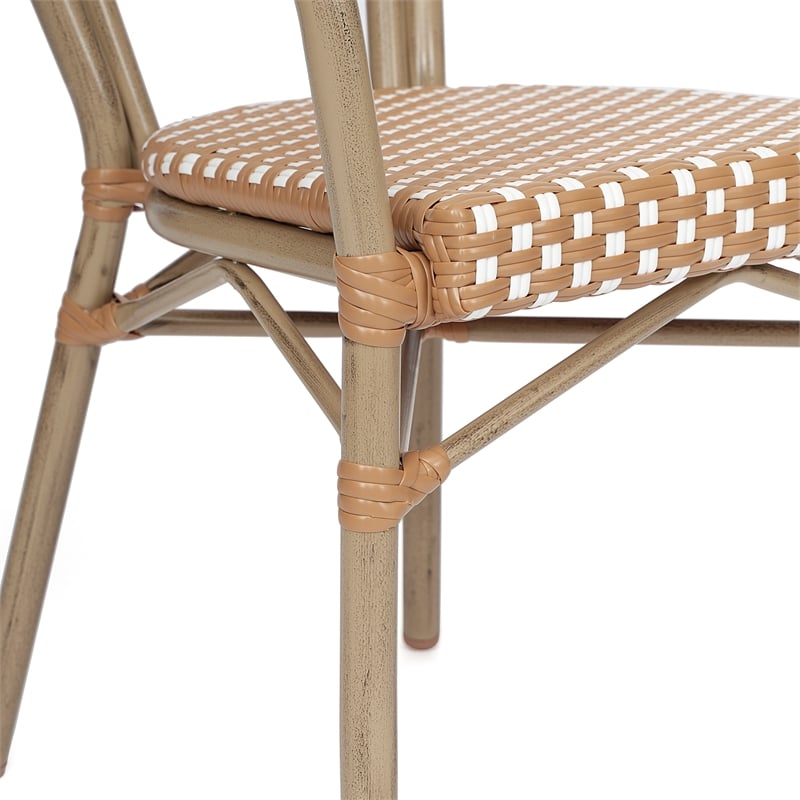 All-Weather Commercial Paris Chair with Bamboo Print Metal Frame-Natural/White