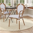All-Weather Commercial Paris Chair with Bamboo Print Metal Frame-White/Gray