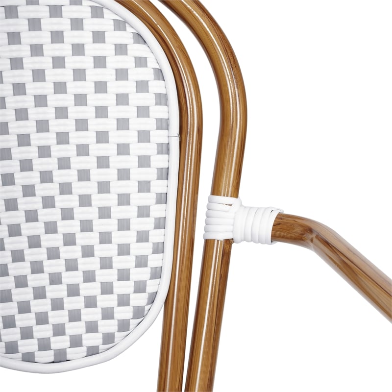 All-Weather Commercial Paris Chair with Bamboo Print Metal Frame-White/Gray