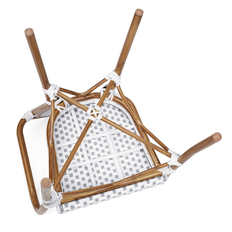 All-Weather Commercial Paris Chair with Bamboo Print Metal Frame-White/Gray