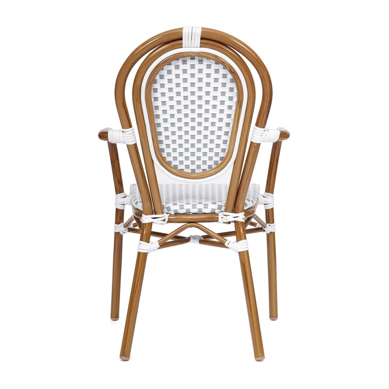 All-Weather Commercial Paris Chair with Bamboo Print Metal Frame-White/Gray