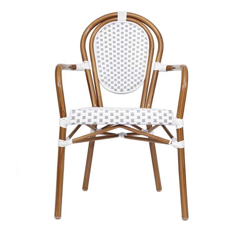 All-Weather Commercial Paris Chair with Bamboo Print Metal Frame-White/Gray