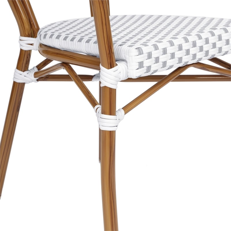 All-Weather Commercial Paris Chair with Bamboo Print Metal Frame-White/Gray