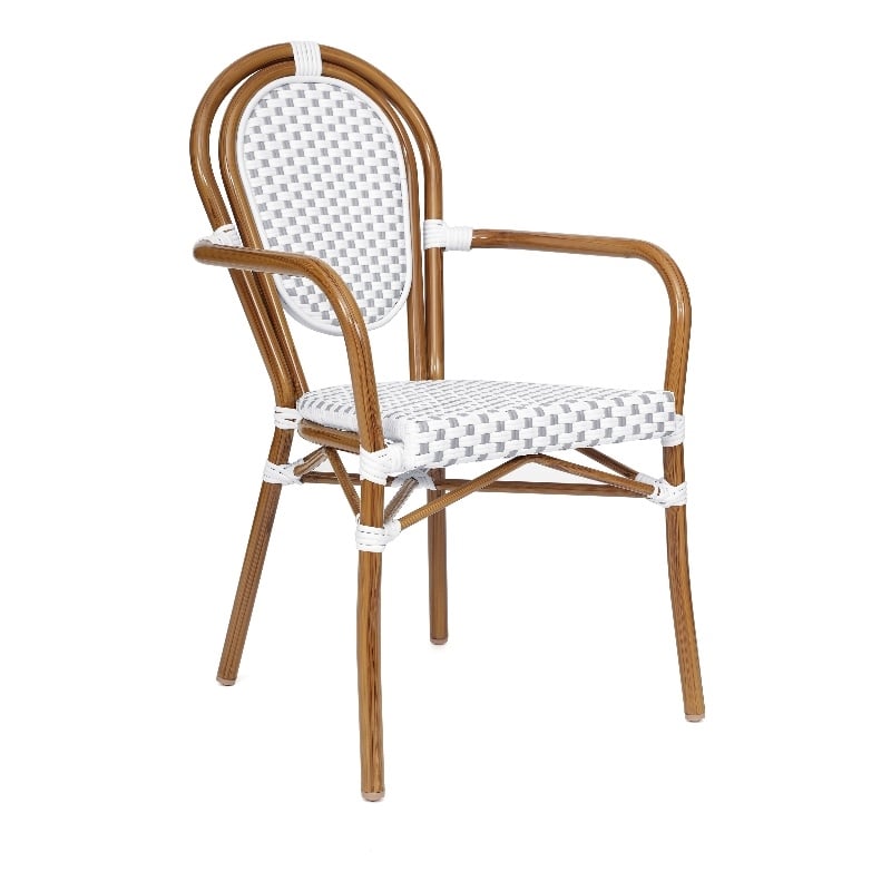 All-Weather Commercial Paris Chair with Bamboo Print Metal Frame-White/Gray