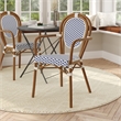All-Weather Commercial Paris Chair with Bamboo Print Metal Frame-White/Navy