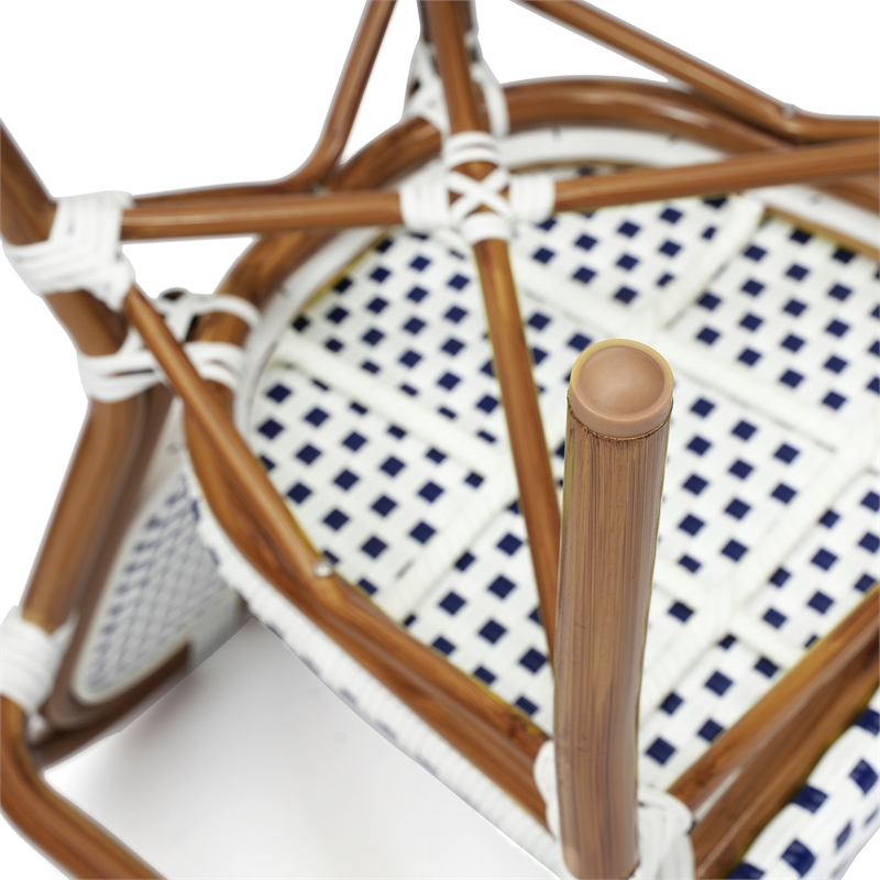All-Weather Commercial Paris Chair with Bamboo Print Metal Frame-White/Navy