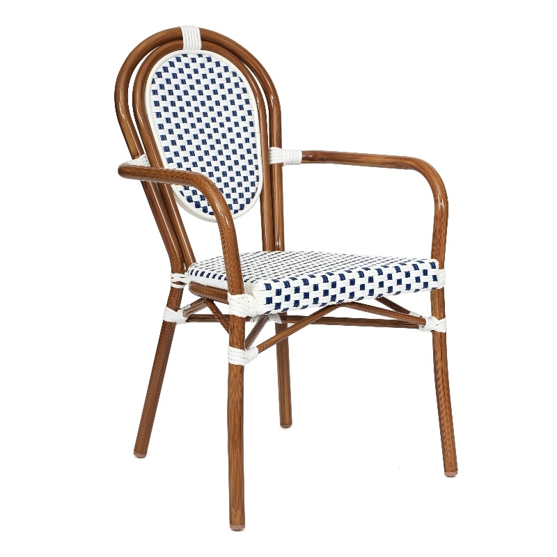 All-Weather Commercial Paris Chair with Bamboo Print Metal Frame-White/Navy
