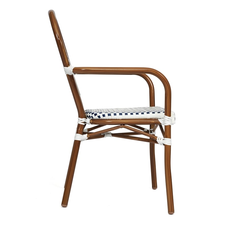 All-Weather Commercial Paris Chair with Bamboo Print Metal Frame-White/Navy