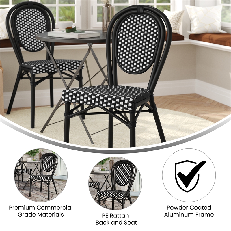 All-Weather Commercial Paris Chair with Black Metal Frame-Black/White