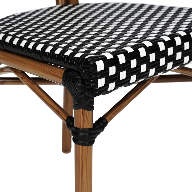 All-Weather Commercial Paris Chair with Bamboo Print Metal Frame-Black/White